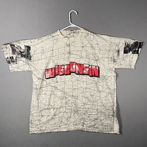 Vintage Wisconsin City Map All Over Print T Shirt White USA Made Size XL
